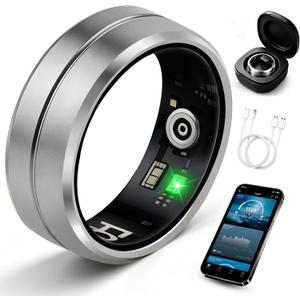 Smart Ring for Women Men, All-New Matte Scratch-Resistant Design, Health & Fitness Tracker for Sleep, Stress & Activity Monitoring, Long Battery Life, Waterproof, No App Fee, Silver 9