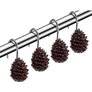 12 Pieces Pine Cone Shower Curtain Hooks, Decorative Curtain Hooks,Stainless Steel Rust Resistant Curtain Rings for Christmas Day, Autumn and Winter
