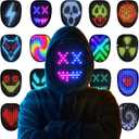 Led Mask Halloween Costume for Kids Adults, Face Transforming Light up Mask with Gesture Sensing, Cool Toys Great Gift for Birthday Costume Party Christmas