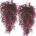 RECUTMS Artificial Hanging Plants 4pcs 33Inch Faux Eucalyptus Leaves Ivy Swag Plant UV Resistant Fake Plastic Greenery Indoor Outdoor Home Garden Office Christmas Xmas Party Spring Decor(Purple Red)