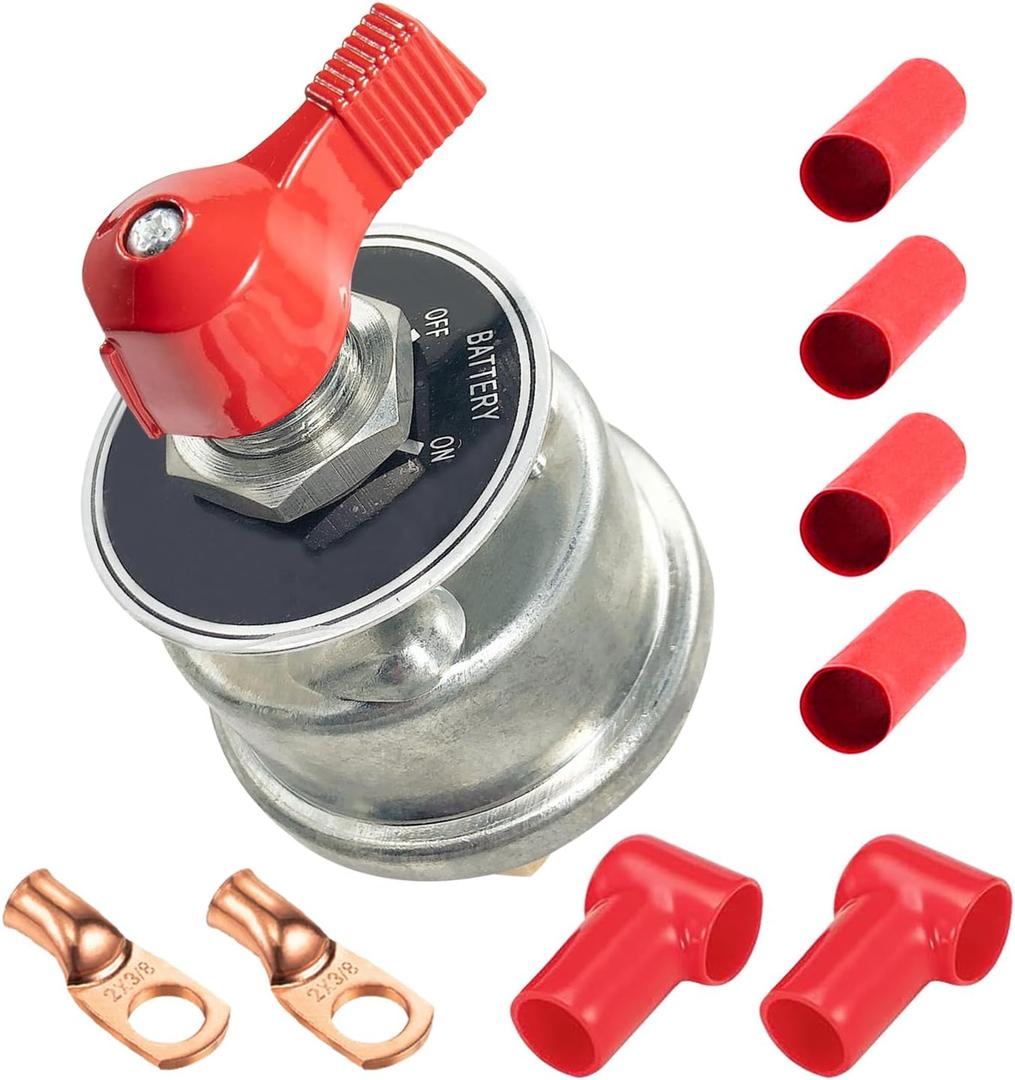Ampper 12-24 V Master Battery Disconnect Switch Kit, Battery Power Cut Isolator Killer for Car, Vehicle, RV and Boat (300 A, On/Off Kit) (Red 300A)