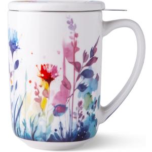 AmorArc Porcelain Tea Mug with Infuser and Lids, 18 Oz Large Cup Strainer with Bag Holder for Loose Leaf Tea, Steeping Coffee Mug for House-warming Wedding Birthday Gift (Sage)