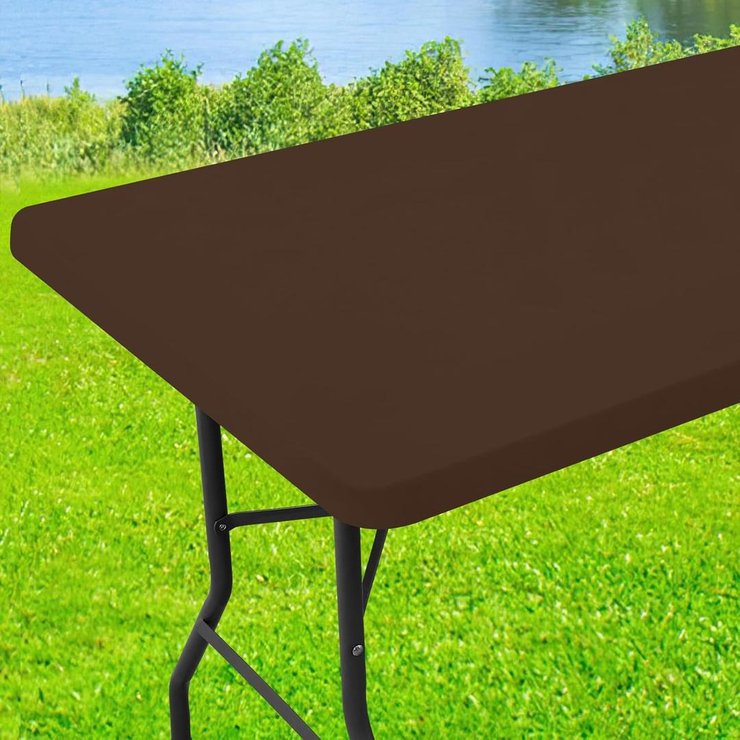 Spandex 6 Foot Rectangle Table Cloth, Elastic Fitted Tablecloths for Picnic, Stretch Washable Patio Table Cover for Outdoor, Camping, Banquet and Parties (Coffee, 30"x72")