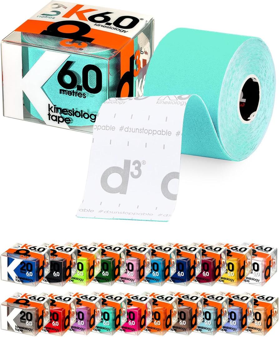 d3 K6.0 Kinesiology Tape 2in x 20ft Spearmint  Uncut Roll Latex-Free Hypoallergenic Sports Physio Tape for Knee, Shoulder, Back & Muscle Support  Athletic Injury Recovery & Blister Prevention