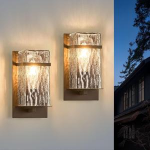 2-Pack Outdoor Wall Light, Brown Exterior Waterproof Lanterns,Porch Sconces Wall Mounted Lighting with E26 Sockets & Textured Glass Shades, for Garage,Doorway,Patio,Front Door