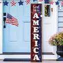Patriotic Porch Sign 47" H 4th of July Door Decorations for Front Porch Wooden Red White Blue Vertical God Bless America Sign Outdoor Memorial Day Decorations for 250th Anniversary Outdoor
