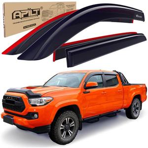 Outside-Mount Rain Guards Window Visors for 2016-2023 Toyota Tacoma Double Cab Full-Size Wind Vent Deflectors Truck Accessories Dark Smoke 4-Piece Set with Thicker