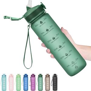 Hyeta 32oz Water Bottles with Straw - Stay Motivated and Hydrated with Convenient Times to Drink Markings, Durable, Leak-proof (Forest)