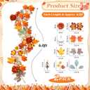 Hotop 2 Pack 6 ft Thanksgiving Maple Leaf Garland for Autumn Decoration, Artificial Harvest Garland with Maple Leaves, Rose and Pumpkin, for Wedding Party Dinner Indoor Outdoor Fireplace