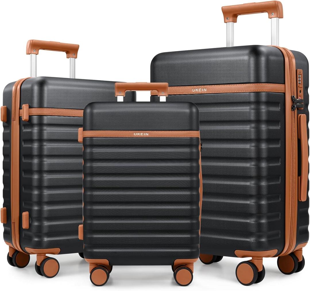 Luggage Sets 3 Piece, PC Hardside Carry on Suitcase with Spinner Wheel TSA Lock, Suitcase Set for Women Men (Black)
