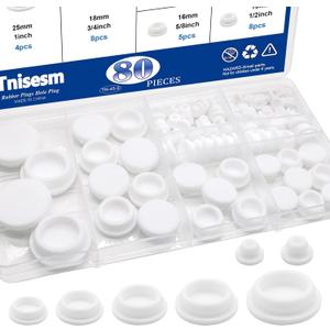 80PCS Silicone Plug Rubber Plugs for Holes Assorted Sizes 1/5" 1/4" 3/8" 1/2" 5/8" 3/4" 1" Hole Plug White