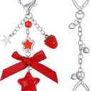 2Pcs Cute Purse Charms Purse Extender Chain,Y2K Strawberry Keychain Bow Keychain,Kawaii Heart Star Bag Charm