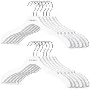 TOPIA HANGER Wooden Hangers for Women, Premium Sweater Hangers No Shoulder Bump, 360 Swivel Hook and Cut Notches Clothes Hangers for Sweater, Coat, Shirts, Hoodies, Dress, 12 Pack White CT84W