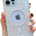 Cute Glitter for iPhone 16 Pro Case [Compatible with MagSafe] Bling Sparkle Phone Case with 12ft Drop Protection, Magnetic Women Girls Cover for iPhone 16 Pro 6.3" - Sparkly Crystal