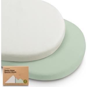 2-Pack Organic Bassinet Sheets for Girls, Boys - 100% Cotton Bassinet Mattress Sheets Compatible with Halo Bassinest Swivel Sleeper, Graco, Baby Delight, Chicco, Unisex Fitted Bassinet Sheets (Sage)