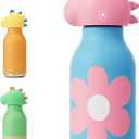 DLOCCOLD Insulated Stainless Steel Water Bottle with Detachable Soft Dinosaur Animal Head (16 Ounces, Blue)