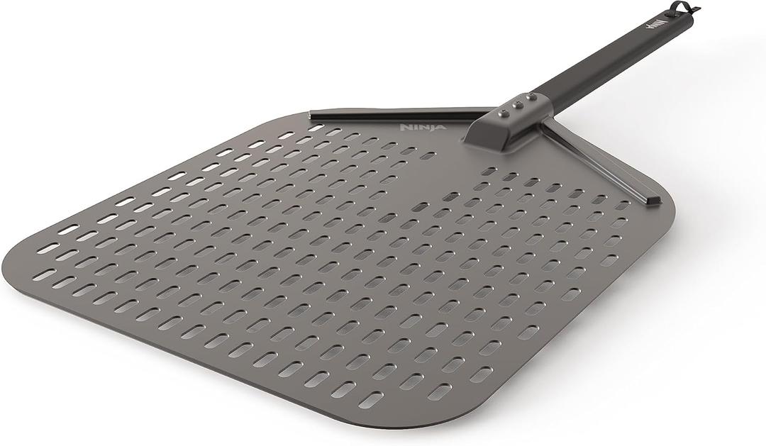 Ninja XSKOPPL Woodfire Outdoor Perforated Pizza Peel, Compatible with Ninja Woodfire Outdoor Oven (OO100 series), Hanging Drawstring, Aluminum, Grey/Black (16.69" L x 13.19" W x 5.67" H)