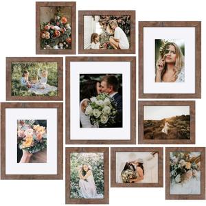 SESEAT Picture Frames Collage, Gallery Wall Frame Set with 11x14 8x10 5x7 4x6 Frames in Brown Finishes, Set of 10