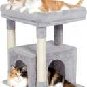Cat Tree for Large Cat, 19 * 15.8in Large Perch Bed for Adult Cats, 23.6in Cat Tower with Scrathing Post, Cat Condo with 2-Door for Indoor Cats, Light Gray