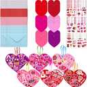 2 x 24 Pack Valentine's Day Heart Craft Kits Valentine DIY Heart-Shaped Card Kits with Stickers and Envelopes Valentine Day Hanging Multicolor Hearts Crafts