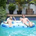 Sunrio 2025 New & Upgrade 2 Person Double River Tubes for Floating Heavy Duty Inflatable Floating Lounger Premium Water Rafts Pool Float Above Lake and River for Adults(Blue-White)