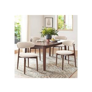 COLAMY Wooden Dining Chairs Set of 4, Modern Fabric Upholstered Kitchen Side Chairs, Farmhouse Dining Room Chair with Foot Pegs, Beige