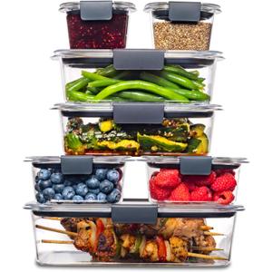 Rubbermaid Brilliance Food Storage Containers, 14 Piece Plastic Containers with Lids, BPA-Free, Leak Proof, Clear (Set of 7 Assorted Containers)