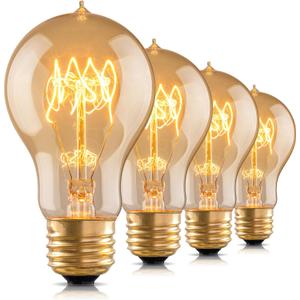 Warm Incandescent Light Bulbs 60 Watt,A19/A60 Vintage Style Edison Bulbs E26,Soft Yellow Light Bulbs,Amber Bulbs,Retro Light Bulb Old Fashioned,Halogen Dimmable Edison Bulb Squirrel Cage (4 Count (Pack of 1), Amber Glass-2100k)