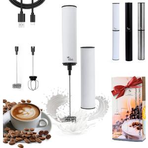 ilu Rechargeable Milk Frother | Drink Mixer | Coffee Frother Handheld with USB-C Charging, stainless steel body, foam, stirrer for Milk, Coffee, matcha, cappuccino, latte, egg (WHITE)