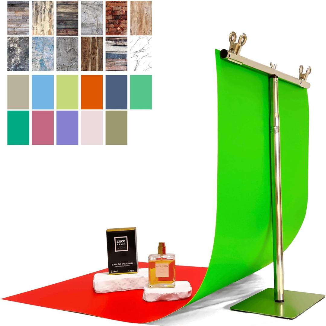 24 Colors Small Product Backdrops Photography Background Paper with Stand 12PCS 34x17inch Flat Lay Backdrop for Cosmetics Jewelry Products and Food