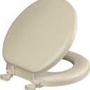 Mayfair Padded Toilet Seat, Cushioned Soft Vinyl over Wood Core Seat, Secure Hinges, Easy Clean, Made in USA, Round, Bone