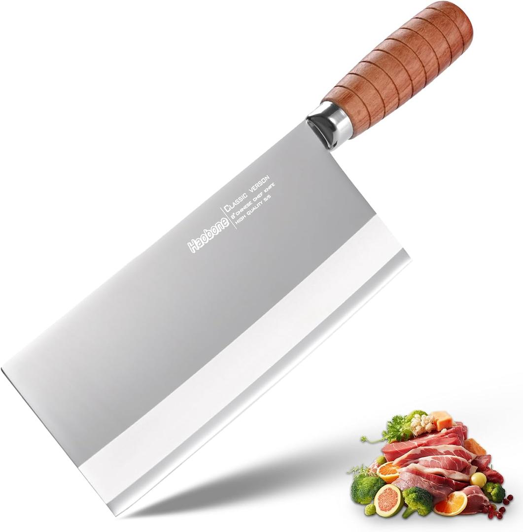 Meat Cleaver 8 Inch Professional Chinese Cleaver Knife Chefs Knife Stainless Steel Sharp Vegetable Knife Non-stick Rosewood Handle for Homes Restaurants Caidao Gift Box
