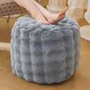 LIFEREVO Faux Rabbit Fur Round Inflatable Pouf Ottoman, 20" X 16" Shaggy Waffle Bubble Floor Poufs Foot Rest Living Room Bedroom, Furry Pouf Chair Foot Stool Couch Home Decor, Anti-Slip, Light Grey