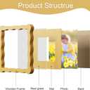 6x6 Picture Frame with Mat for 4x4, Wavy Edge Wooden Real Glass Photo Frame for Tabletop and Wall Hanging, Yellow, 1 Pack