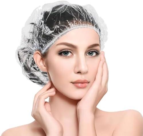 Ortarco 100PCS Large Disposable Shower Caps for Women reusable waterproof, 20" Plastic Deep Conditioning Hair Cap for Shower, Multi-use Thick Elastic Clear Shower Cap for Home Salon Hotel and Travel