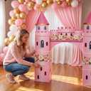 Pajean 9 Pcs Princess Party Decorations 43 x 60 Inch Pink Princess Cardboard Castle Playhouse Kit Floral Castle Fort Set Girl Birthday Centerpiece for Bridal Shower, Tea Party, Wedding Decor