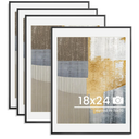 18x24 inch Metal Poster Frame - 18 x 24 Thin Aluminum Picture Frames Matted for 16x20 Photos, Artworks, Prints, Puzzle - High Definition Plexiglass - Vertical and Horizontal Display - Wall Hook Hanging Hardware Included - Black, Set of 4