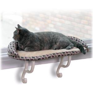 K&H Pet Products Bolster Kitty Sill Cat Window Perch Bed for Large Cats, Orthopedic Window Hammock Holds 40 lbs, Washable Cover, Indoor Windowsill Furniture Bed Seat - Tan/Kitty Unheated 14 X 24in