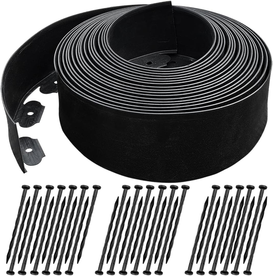 40 FT Landscape Edging No Dig [Extra Tall 4 Inch High] with 36 Spikes, Heavy-Duty Plastic Garden Edging Border (Black, 40FT)