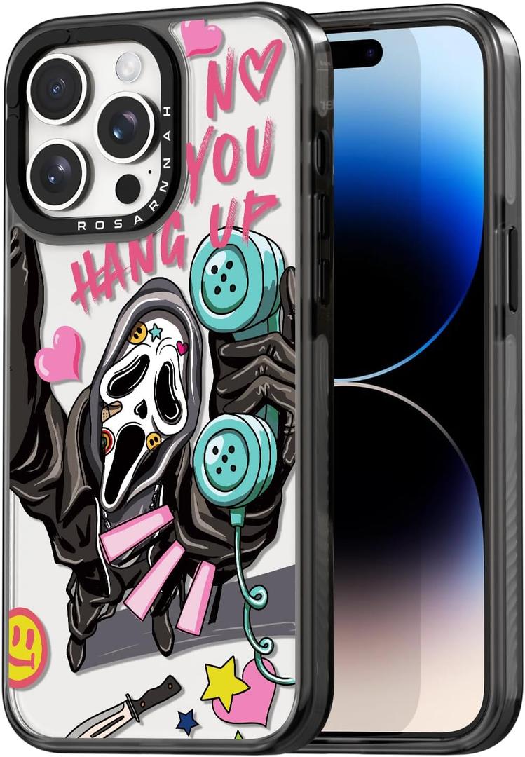 Compatible for iPhone 14 Pro Case Cute Aesthetic - Durable Shockproof 6.6 ft Drop Impact Phone Case Cover with Funny Fashion Scream Skeleton Halloween Horror 6.1" Black