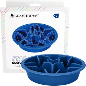 Leash Boss Slow Feeder Dog Bowls - 2 Cup, Puzzle Dog Food Bowl with Feeder Holes, Fits into Elevated Pet Feeders, Slow Eating for Large, Medium & Small Sized Breeds, Blue
