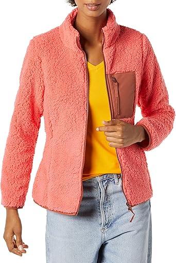 Amazon Essentials Women's Sherpa Long-Sleeve Mock Neck Full-Zip Jacket with Woven Trim XXL