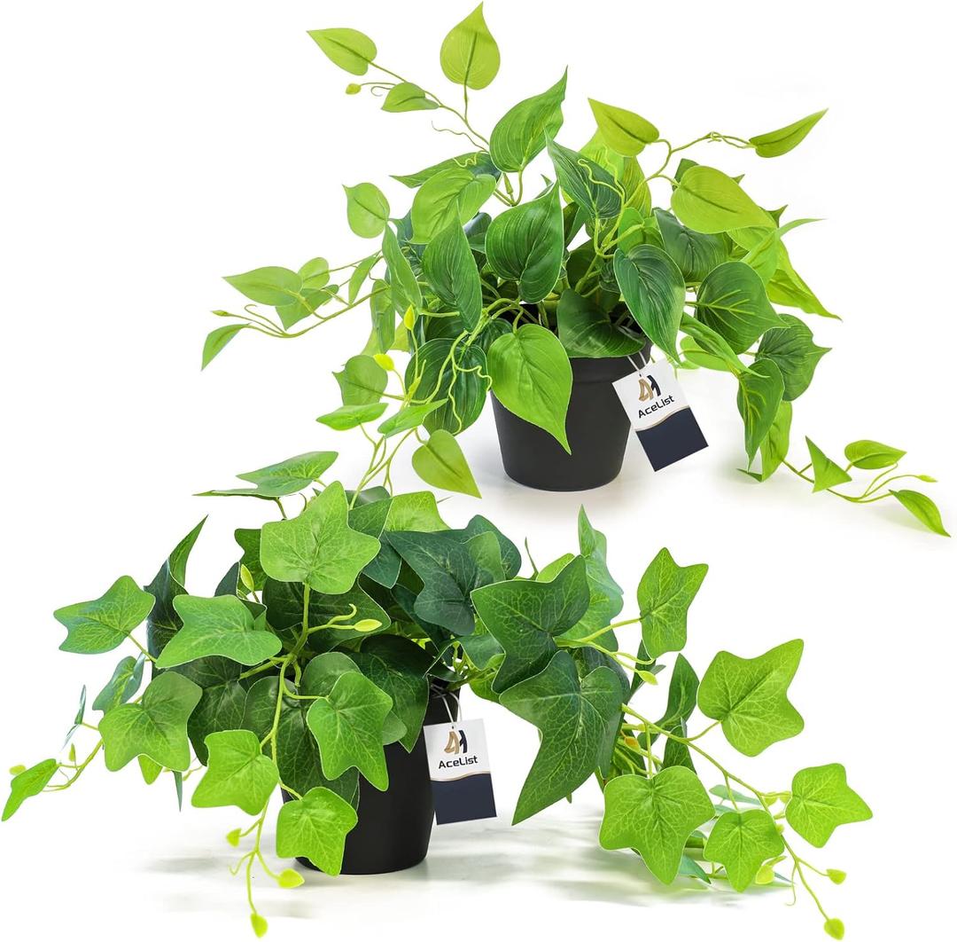AceList 4 Pack Fake Plants Decor, Artificial Plants for Home Decor Indoor, Fake Ivy Potted Plants for Shelf Decor Realistic Faux Plants Indoor with Pot for Home Living Room Bedroom Office Decoration