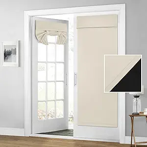 HOMEIDEAS 100% Blackout French Door Curtains, Privacy Door Curtains for Window, 30 X 68 Inch Room Darkening Blinds, Thermal Insulated Window Shades for Bedroom, 1 Panel, Beige