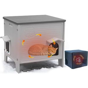 Deblue Insulated Cat House Outdoor Weatherpoof Plastic Cats Houses with Escape Door Indoor Waterproof Feral/Pet Cat Shelter Outside for Puppy, Rabbit for Winter (Grey), Medium-22"L x 16"W x 21"H