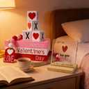 Perfect Valentines Day Table Decorations, Wood Stack with XOXO Signs Set (Gift Card, Box and Bag), Valentine's Day Decor for Home Room Office Fireplace Kitchen Shelf Desk Centerpiece Tiered Tray