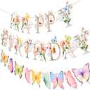 TaoBary 3 Pcs Wildflowers Happy Birthday Banners Decorations Watercolor Butterfly Floral Birthday Party Banner Letters for Spring Party Decorations Baby Shower Supplies