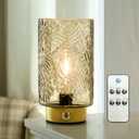 Cordless Lamps Rechargeable Battery Operated lamp,Glass Table Lamp Remote Control-Dimmable Brightness Touch Wireless Bedside Lamp for New Home Gift/Bedroom/Kitchen/Living Room Decor Amber (Yellow)