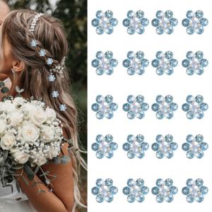 YISSION 20Pcs Mini Rhinestone Flower Hair Clips Cute Blue Hair Pins Small Decorative Hair Clips Wedding Hair Barrettes Bridal Hair Accessories for Girls Women