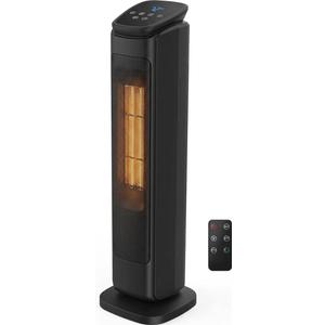 Comfort Zone 30-Inch Oscillating Tower Space Heater with Remote Control 1500W High Velocity Ceramic Heater for Large Rooms, Digital Thermostat, 12H Timer & ECO Mode, Tip-Over & Overheat Protection